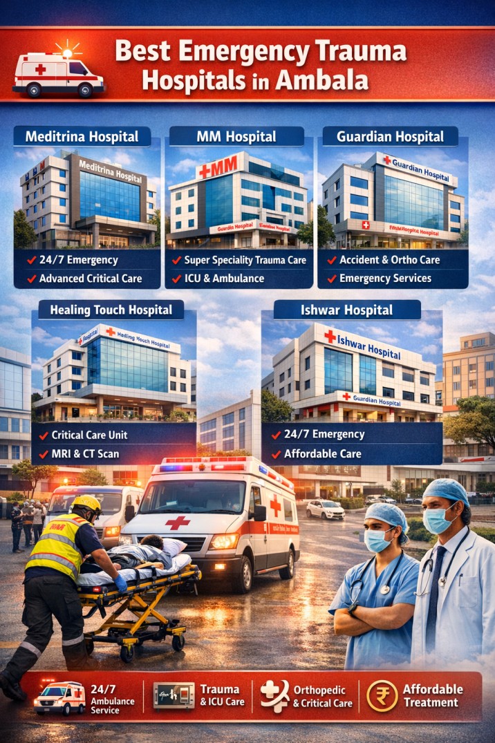 Best emergency trauma hospitals in Ambala providing 24/7 ambulance, ICU, and accident care services